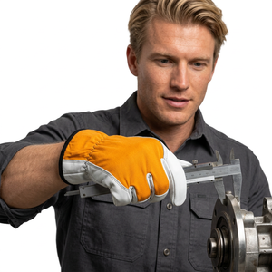 Gants de travail en cuir JNA GROUP, blancs avec bouts des doigts orange, antidérapants, avec poignet élastique, usage général, assemblage, 11 oz - Product Image 5