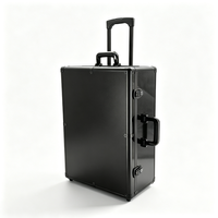 Valise trolley en aluminium noir personnalisée avec roulettes, poignée télescopique et EVA découpé, valise en aluminium à roulettes avec couvercle alvéolé