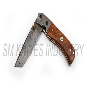 Bois De Rose naturel Poignée Damas Fait Main Personnalisé Pliant Couteau De poche avec étui en cuir (smk1232) - Product Image 4