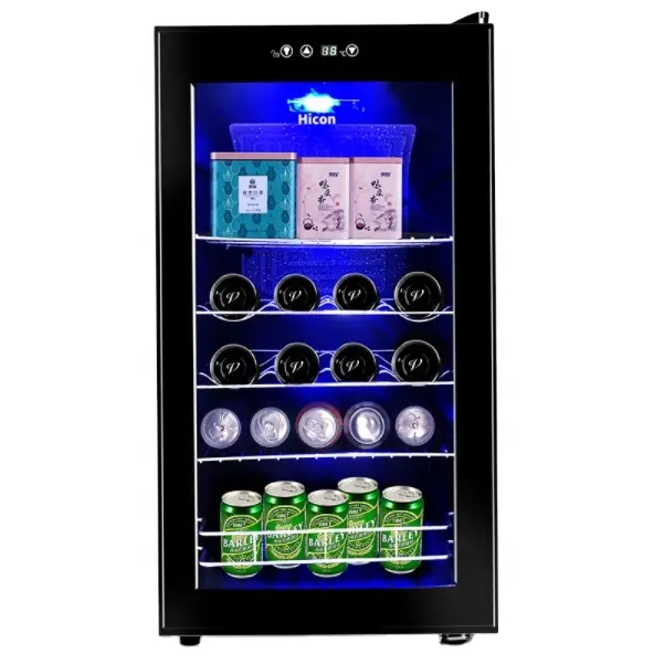 BC-92 92L สำนักงานบ้านมินิชาเก็บเครื่องดื่มเย็นตู้ไวน์แดงคลาสสิกประตูกระจกบาร์น้ำแข็ง