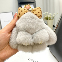 Gantungan Kunci Boneka Kelinci Rex Bulu Halus Mini 10cm, Gantungan Kunci Kelinci Lucu, Gantungan Kunci Boneka Pita Kawaii untuk Wanita, Aksesoris Tas