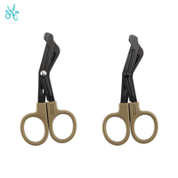 Ciseaux médicaux de traumatologie à pointe arrondie en acier inoxydable noir de 11 cm, mini compacts, couleur kaki, pour pansements et premiers secours en extérieur