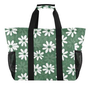Wholesale Green Daisy Flowers <b>Canvas</b> Shopping Bag Reusable Grocery Bags Extra Large <b>Shopper</b> Tote with Handle - Product Image 1