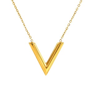 Zogxin Letter V Pendant Necklace Gold Zinc Alloy Simple Clavicle Chain Daily Wear Gift for Women - Product Image 5