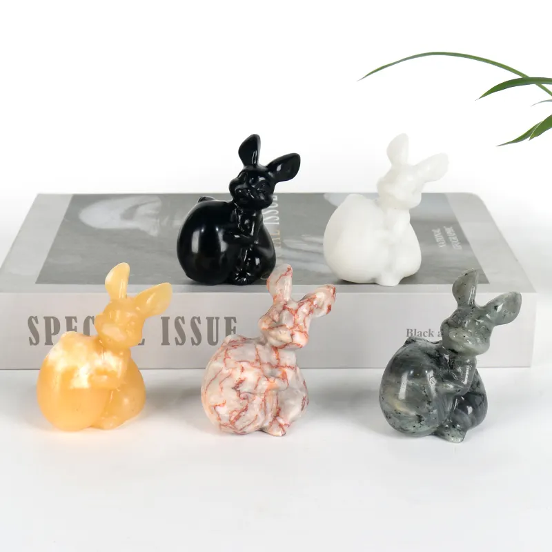 Nuovi prodotti ornamenti naturali intagliati a mano pietre curative di pasqua cristalli animale coniglio intaglio figurina
