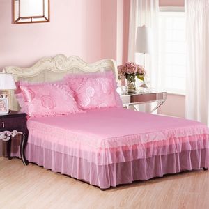 Ensemble de literie de mariage princesse rose en dentelle jacquard de style coréen avec oreillers en forme de cœur - Product Image 3