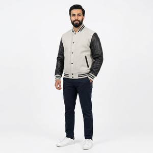 Custom Design <b>White</b> 100% Cotton Stand Collar Front Logo Winter Baseball Letterman Varsity <b>Jackets</b> for <b>Men</b> College - Product Image 1