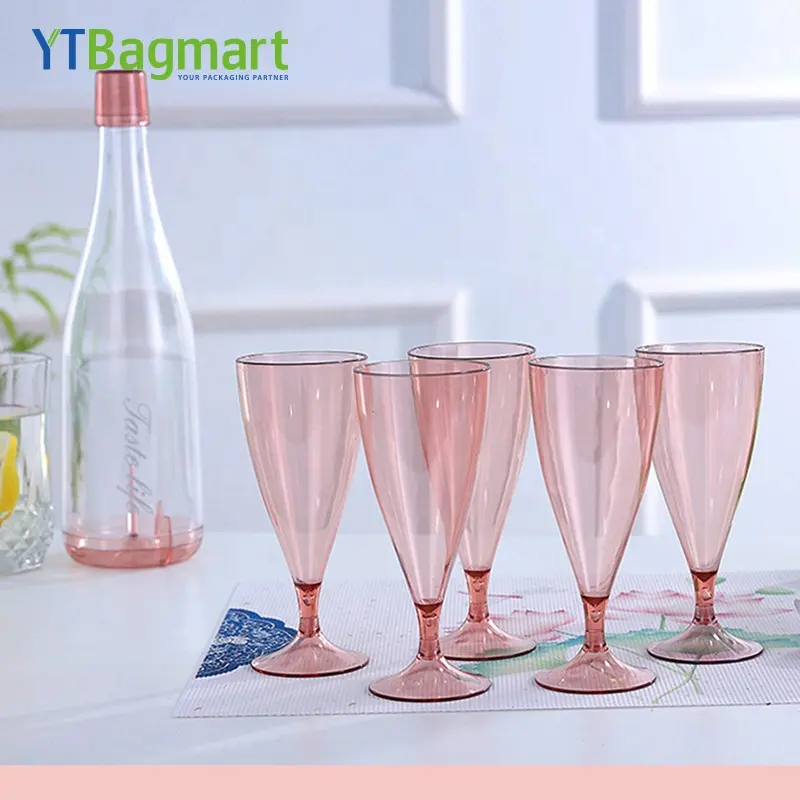 Plastik cam kırmızı şarap şişesi düğün kızartma şampanya bardakları içecek fincan parti evlilik şarap dekorasyon