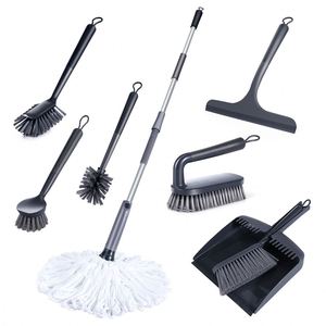 High-Class Grey Style Tpr Dustpan and Brush Set Dishwashing Bottle Cup Kitchen Pot Dish Floor <b>Scrub</b> Cleaning Brush - Product Image 1