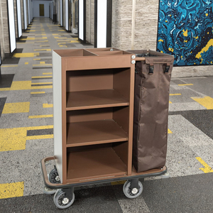 Carrito de <span class=keywords><strong>coche</strong></span> de servicio bilateral para Hotel, placa de acero gruesa, pintura para hornear y Material de plástico/metal para cubos de limpieza de restaurantes - Product Image 3