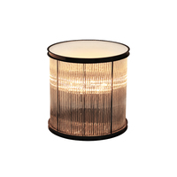 Table d'appoint ronde en verre cannelé avec éclairage LED intégré pour le salon, la décoration d'angle du canapé, meubles