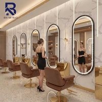 Miroir de Salon LED Ovale Doré de Luxe, Miroir Intelligent pour Coiffure, Station de Coiffage Professionnelle pour Barbiers, Miroir de Maquillage Rétroéclairé