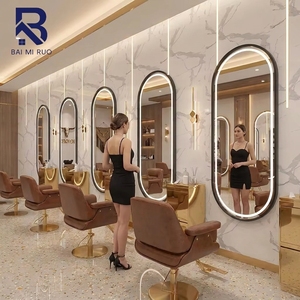 Espejo de Salón LED Ovalado Dorado de Lujo, Espejo de Peluquería Inteligente Tipo Cápsula, Estación de Estilismo Profesional para Barbería, Espejo de Vanidad con Retroiluminación - Product Image 3