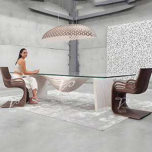 طاولة طعام من الخشب الصلب بتصميم إيطالي حديث وبسيط مع كرسي زجاجي إبداعي طويل للمساحات المكتبية والمؤتمرات والمفاوضات التجارية والفنية - Product Image 1