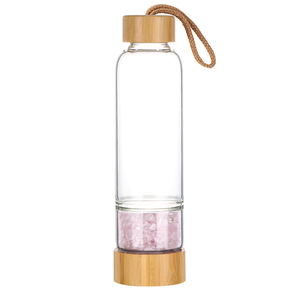 Usine <span class=keywords><strong>Elixir</strong></span> Bouteille D'eau pour Gemstone Guérison Rose Quartz Puce Pierre Verre Bouteille D'eau Bambou Couverture Cristal Bouteille D'eau - Product Image 3