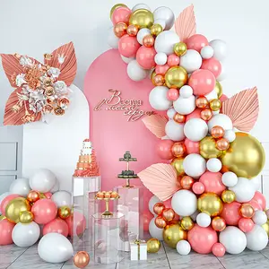 Ensemble d'arche de ballons en or métallisé rouge corail Kit de guirlande de ballons en or métallisé pour décorations de fête de mariage de mariée d'anniversaire de filles