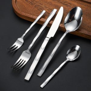 Diamond Pattern Stainless Steel Knife Fork Spoon Set 5 Piece Western <b>Utensils</b> Durable Party Dinnerware - Product Image 3