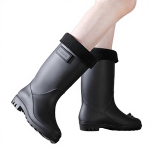Nouvelles bottes de pluie pour femmes en PVC avec dessus en velours épais, doublure en coton et semelle antidérapante, mode automne/hiver - Product Image 3