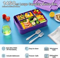 Ensemble de boîtes à lunch 1,45 L en PP sans BPA, étanches, avec gourde pour enfants et adultes, logo personnalisé