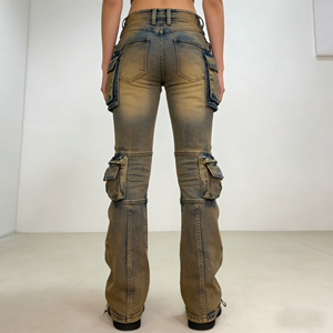 Jeans <span class=keywords><strong>Cargo</strong></span> da Donna Vintage a Vita Alta, Gamba Larga, Tasche Grandi, Vestibilità Ampia, Stile Casual - Product Image 3