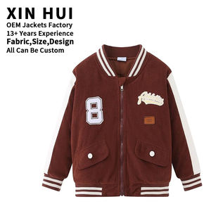 Blouson universitaire en velours côtelé personnalisé avec logo pour garçons et filles, blouson bomber vintage marron style Letterman, manteau patchwork pour enfants, vente en gros - Product Image 1