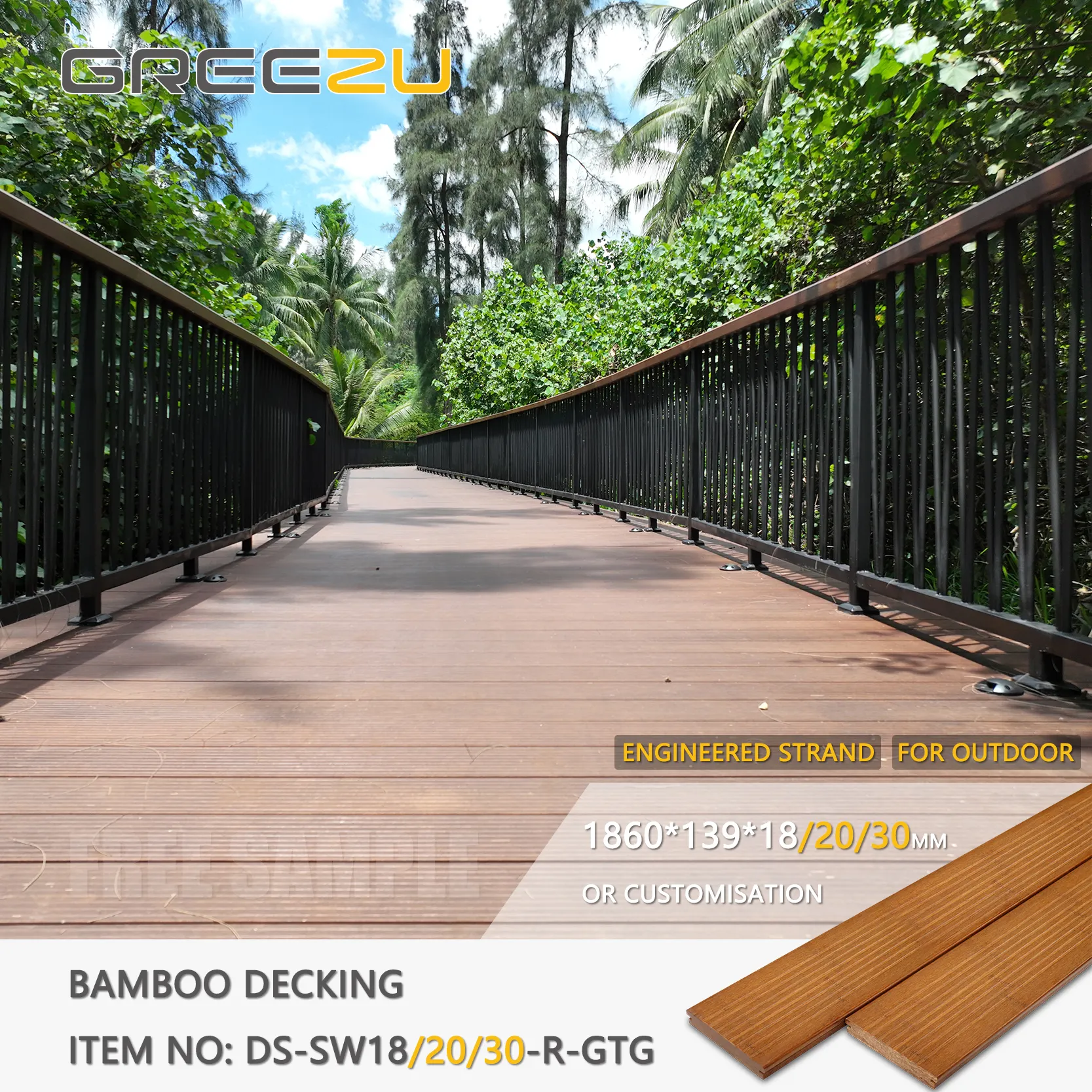 Pavimento in bambù intrecciato per esterno color caffè impermeabile bordo di decking in bambù pavimento rialzato in bambù