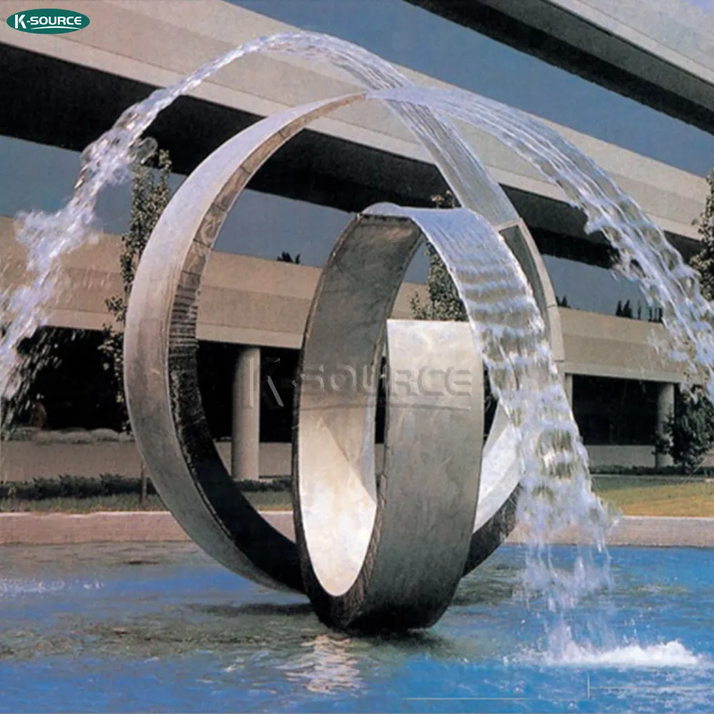 Escultura de fuente de acero inoxidable de metal de agua al aire libre 304 fuente circular abstracta