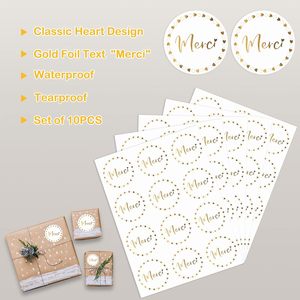 Autocollants circulaires personnalisés Merci en français, papier doré brillant, autocollants adhésifs, cadeaux de mariage, cadeaux pour la fête nuptiale - Product Image 4