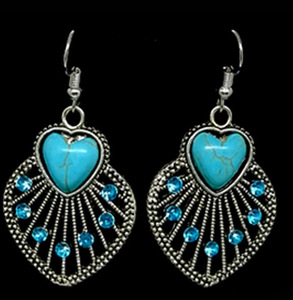 Lot de Boucles d'Oreilles Pendantes Bohèmes en Alliage Plaqué Argent avec Feuilles Turquoises pour Femmes, Style Western, Fabrication Chinoise, Vente en Gros - Product Image 4