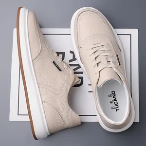 Men's Spring New Soft Sole Superfine Fiber Durable Lace-Up Casual Versatile <b>Sneakers</b> White Solid Rubber Outsole Trendy Faux - Product Image 3