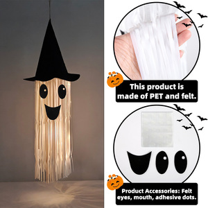 Halloween Cute Ghost Decor <b>LED</b> <b>Light</b> Hanging Hat Ghost Ornament Spooky Pendant Haunted House Party Outdoor Porch <b>Tree</b> Decor - Product Image 2