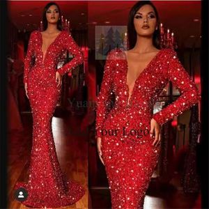 Cristal brillant à manches longues col en v <span class=keywords><strong>robe</strong></span> longue <span class=keywords><strong>robe</strong></span> 2023 <span class=keywords><strong>hiver</strong></span> nouvelle <span class=keywords><strong>robe</strong></span> pour femmes queue de poisson bord <span class=keywords><strong>rouge</strong></span> - Product Image 2