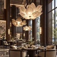 Lustre suspendu moderne et créatif en forme de fleur de lotus, en tissu fait main, pour hall d'hôtel, restaurant, mariage