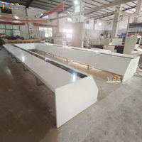 Table de réunion en forme de U et chaises, bureau de salle de réunion moderne en acier inoxydable avec plateau en pierre artificielle, grand bureau de conférence pour bureau