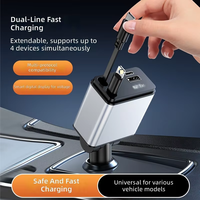 Chargeur en plastique professionnel 15W, câble USB Type-C rétractable 4-en-1 avec lumière et adaptateur de chargeur de voiture pour téléphones mobiles