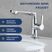 Robinet de lavabo moderne et élégant à levier latéral rotatif à 360 degrés, monocommande chromé, à poser sur le comptoir, en céramique, pour petite salle de bain
