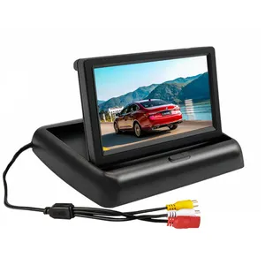 จอมอนิเตอร์พับได้สำหรับรถยนต์,หน้าจอ TFT LCD ดิจิทัลขนาด5นิ้วสำหรับกล้อง DVD VCR จอดรถหน้าจอถอยหลังมองหลัง