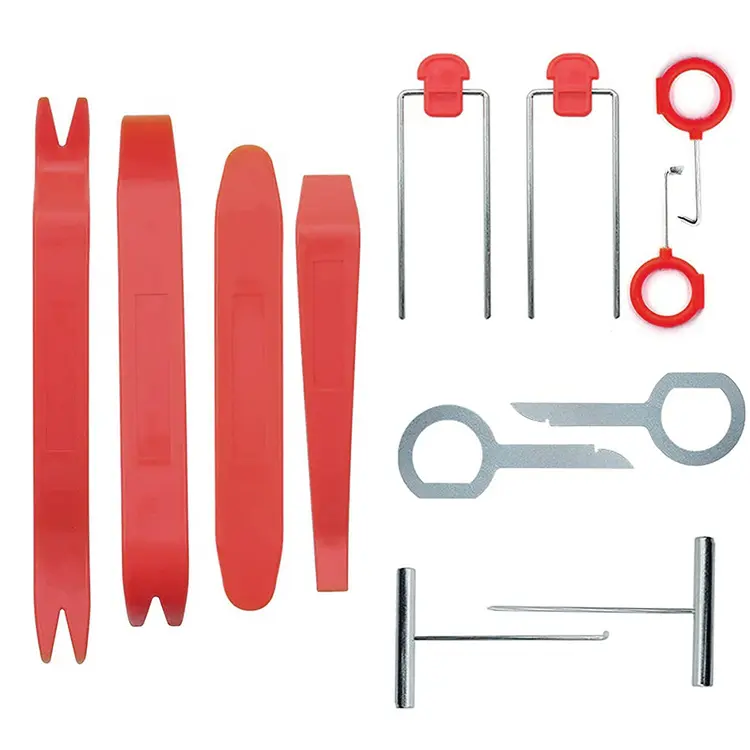 Kit di smontaggio del rivestimento automatico Kit di smontaggio del rivestimento interno Set di raschietti per barra di leva 12 pezzi Kit di montaggio Audio per Auto rosso