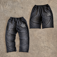 Pantalon de survêtement homme personnalisé OEM, couleur anthracite, délavage minéral, petit badge imprimé, ourlet brut, coupe décontractée, style streetwear, usine de confection sur mesure