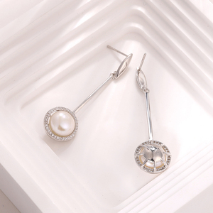 KAMMY Boucles d'oreilles pendantes en argent 925 avec perles d'eau douce de style bohème minimaliste pour femmes, 9,5-10 mm, pour les fêtes - Product Image 6