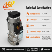 Chauffe-eau diesel OkyRie WH-12A 12KW 12V 24V pour camion, bus, camping-car, préchauffage moteur avec contrôleur SHS-07 SHS-08