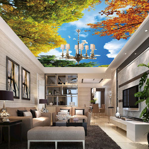 Papel pintado de foto personalizado techo 3D cielo azul nubes blancas ramas de flores palomas blancas decoración de pintura de pared grande - Product Image 2