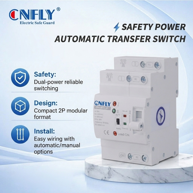 Control Voltage 120V/240V 400V 2P 63A ATS PC Automatic Transfer Switch Dual Power Changeover Din Rail Switch for Generator 63A