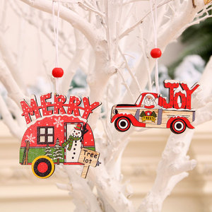 New Christmas painted wooden ornaments, Christmas decorations, Christmas <b>tree</b> ornaments, colorful old man and <b>car</b> pattern - Product Image 1