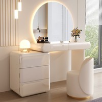 Coiffeuse de luxe légère en bois massif avec miroir et meuble de rangement, haut de gamme, pour chambre à coucher, style classique moderne Wabi-Sabi, petite table de maquillage