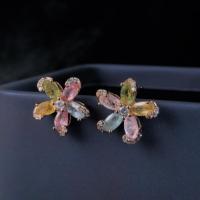 Elegante Rose Gold Plated Sterling Silber natürliche Turmalin Blume Ohr stecker für Frauen Muttertag Geschenke