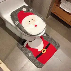 Housse <span class=keywords><strong>de</strong></span> siège <span class=keywords><strong>de</strong></span> toilette Père Noël, décorations <span class=keywords><strong>de</strong></span> Noël amusantes, ensemble pour salle <span class=keywords><strong>de</strong></span> bain - Product Image 1