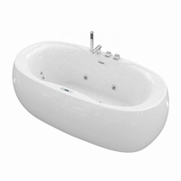 Baignoire autoportante moderne en céramique avec robinet de vidange inclus, accoudoir, forme ovale, garantie 3 ans