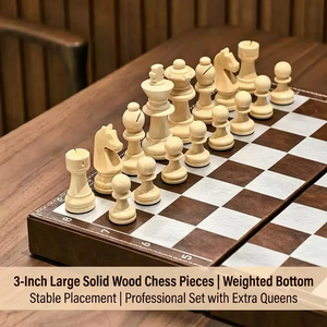 Juego de <span class=keywords><strong>Ajedrez</strong></span> de Lujo de Madera Maciza 30x30cm con Piezas Ponderadas de 3 Pulgadas, Caja Plegable de Cuero, Estilo Staunton, para Torneos Profesionales y Juego de Estrategia en Interiores - Product Image 4