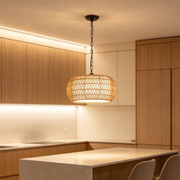 Lustre suspendu en forme de tambour en fer noir mat avec abat-jour en corde de papier tressé à la main pour salle à manger et salon